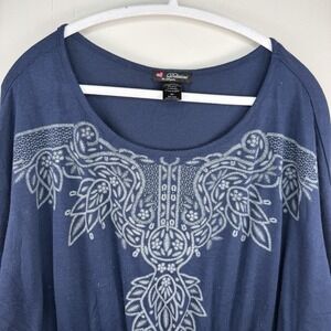 Delirious Of Los Angeles Women's 3X Navy Blue Short Sleeve Dress Embroidery